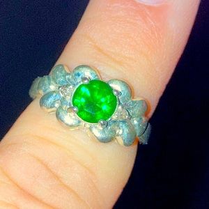 Vintage Helenite Ring with 2 diamonds.